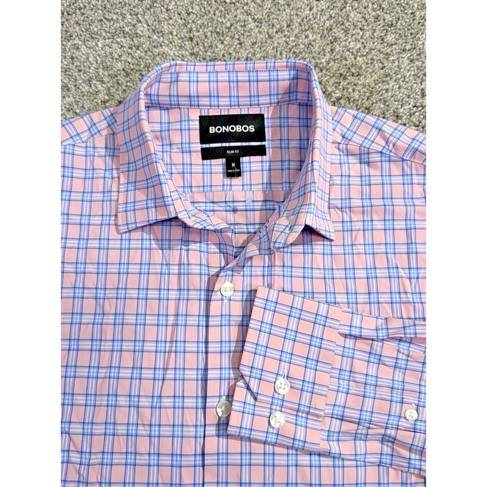 Bonobos Men's Medium Slim Fit Long Sleeve Shirt Pink Blue